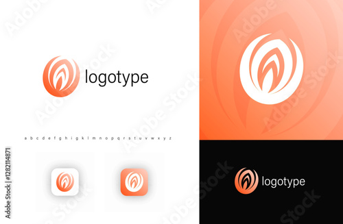 Abstract circular fire logo with a dynamic flame shape, symbolizing energy, power, transformation, lotus flower. Ideal for energy companies, gas, oil, sustainability, beauty, healthcare. Vector logo