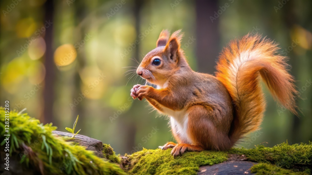 Obraz premium Red Squirrel on Mossy Log