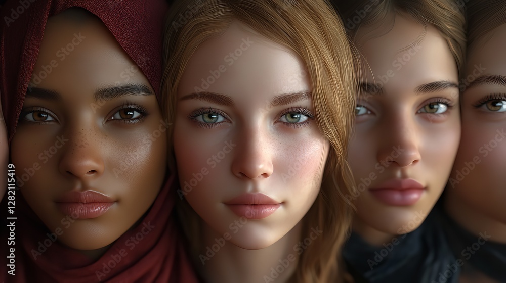 Beautiful Diverse Women Portraits Digital Art Realistic Faces Female Models Young Adults Skin Tones up eyes hair soft Beautiful Diverse Women Portraits Digital Art Realistic Faces Female Models Young Adults Skin Tones up eyes hair soft