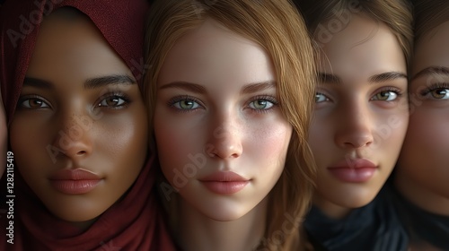 Beautiful Diverse Women Portraits Digital Art Realistic Faces Female Models Young Adults Skin Tones up eyes hair soft   