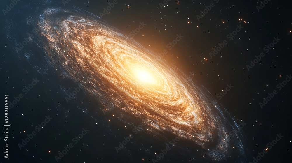 Fototapeta premium dramatic space scene featuring a vibrant spiral galaxy with glowing cosmic hues, an artistic depiction of the mysteries of the universe and celestial beauty