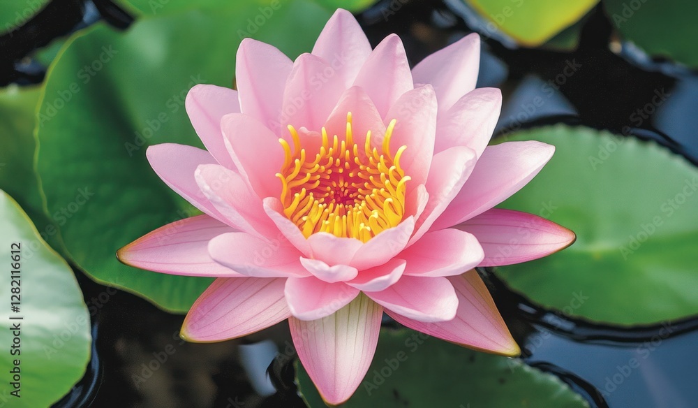 A Pink Water Lily Blooms Serenely in a Pond A Pink Water Lily Blooms Serenely in a Pond