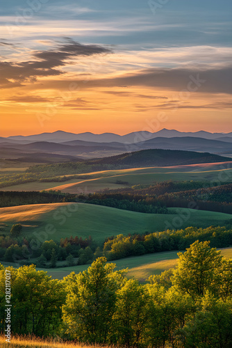 Wallpaper Mural Enveloping Serenity: A Panorama of Landscapes Awash with Sunset's Radiance and Nature's Harmony Torontodigital.ca