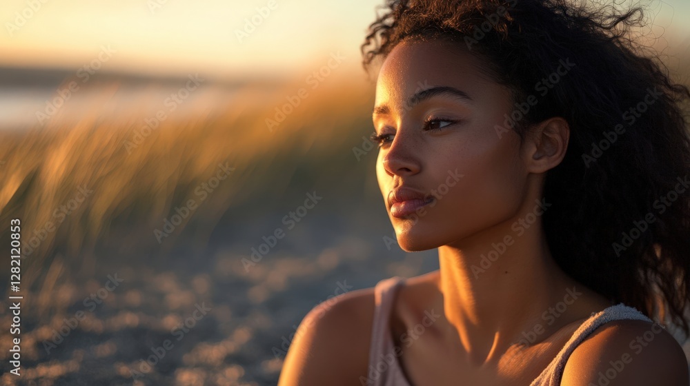 A young woman enjoys a peaceful sunset by the beach, reflecting on nature and life’s beauty in a serene moment of calm and connection. A young woman enjoys a peaceful sunset by the beach, reflecting on nature and life’s beauty in a serene moment of calm and connection.