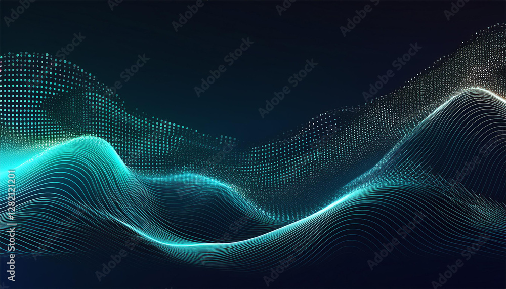 abstract banner with flowing waves of cyber dots abstract banner with flowing waves of cyber dots