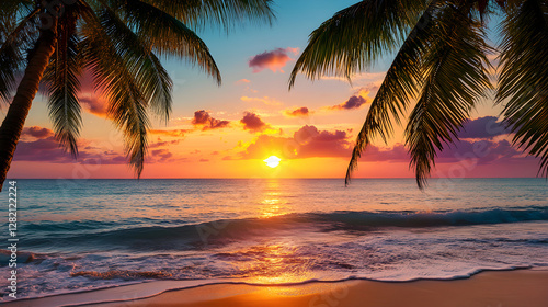 Serene Sunset Bliss  A Tranquil Beach Escape