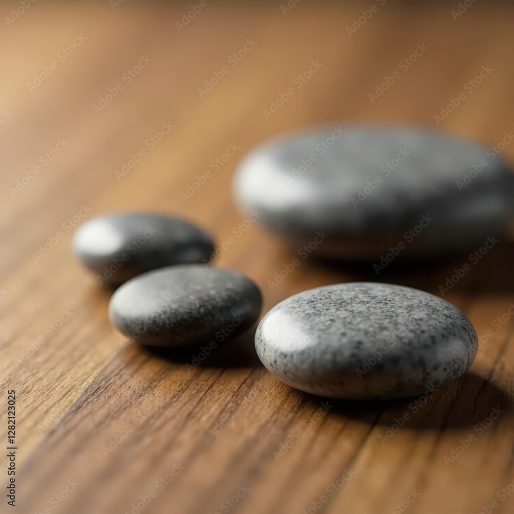 Soothing massage stones on wooden background, creating a peaceful ambiance , therapy, calming Soothing massage stones on wooden background, creating a peaceful ambiance , therapy, calming
