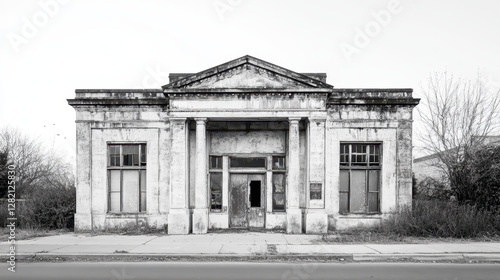 Abandoned Historic Building with Architectural Features in Monochrome