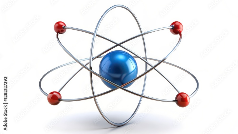 Atomic Model, Nucleus, Electrons, Orbits, Science, White Background Atomic Model, Nucleus, Electrons, Orbits, Science, White Background