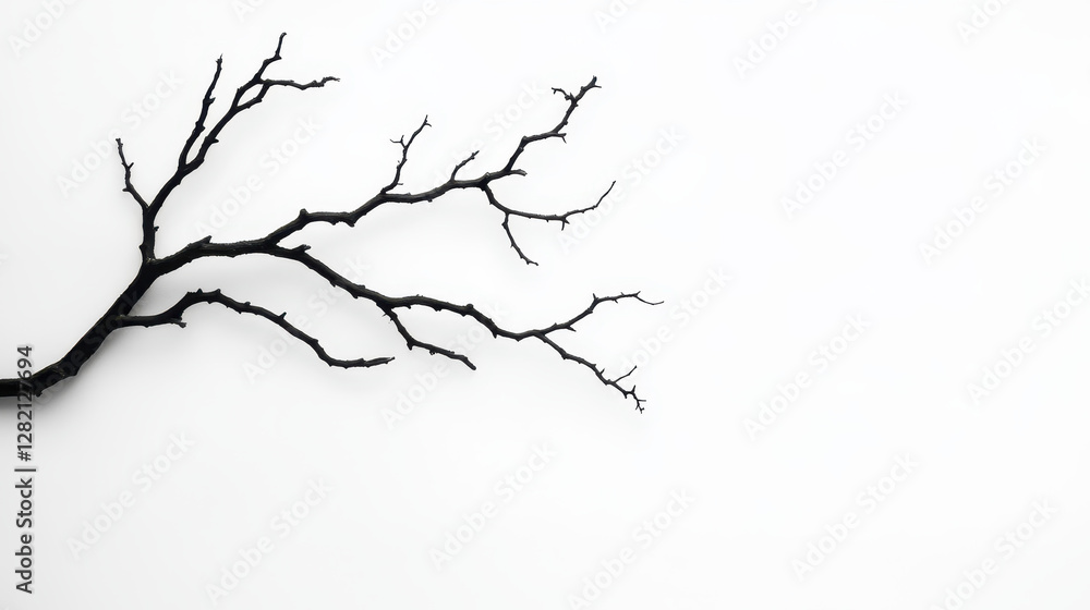 Black Branch Against White Background with Abstract Minimalist Style Black Branch Against White Background with Abstract Minimalist Style