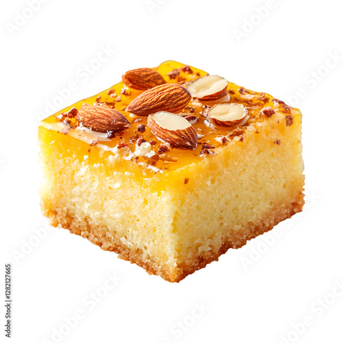 Saffron Almond Cake with Nuts and Almonds Isolated on Transparent Background photo