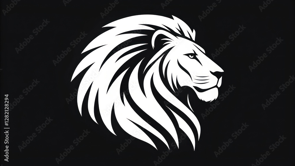 a stylized illustration of a lion's head. The lion is depicted in profile, with a detailed mane and regal expression a stylized illustration of a lion's head. The lion is depicted in profile, with a detailed mane and regal expression