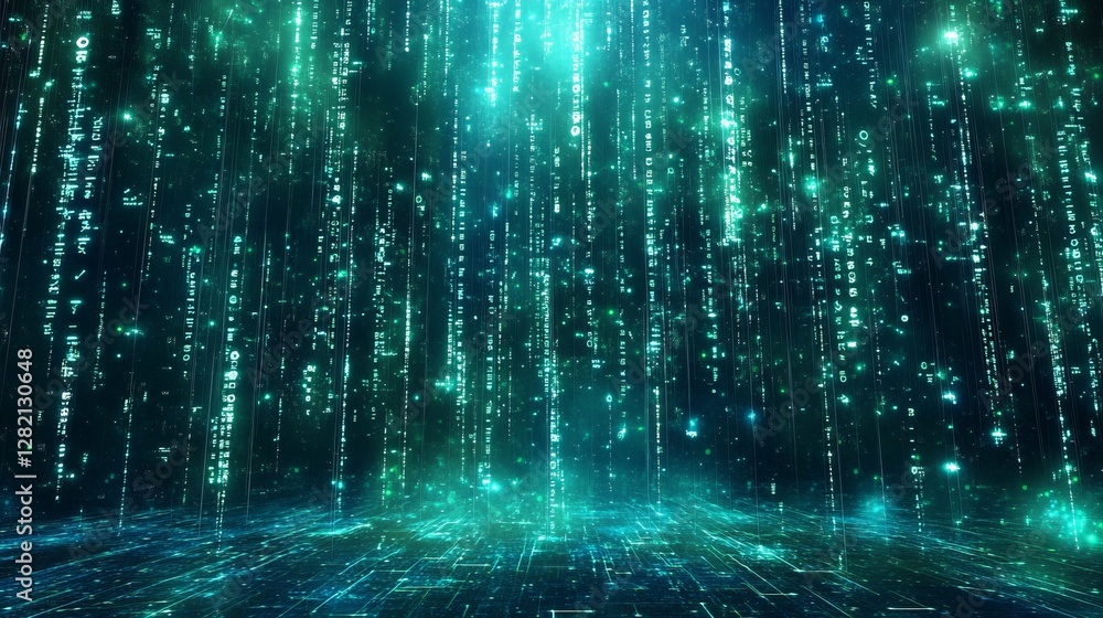 futuristic blue and green glowing data streams, vibrant and dynamic composition, structured and clean design, sharp and textured tones futuristic blue and green glowing data streams, vibrant and dynamic composition, structured and clean design, sharp and textured tones