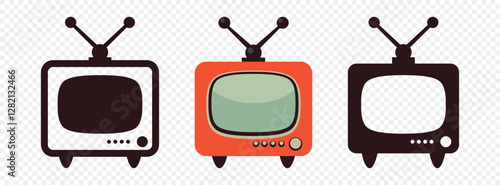 Retro TV Set. Vector Vintage Television Collection. Old TV Icon Pack. Retro, Vintage TV, Classic, Antique TV, Old Television, Vector Illustration. Retro Electronics, Vintage Screen
