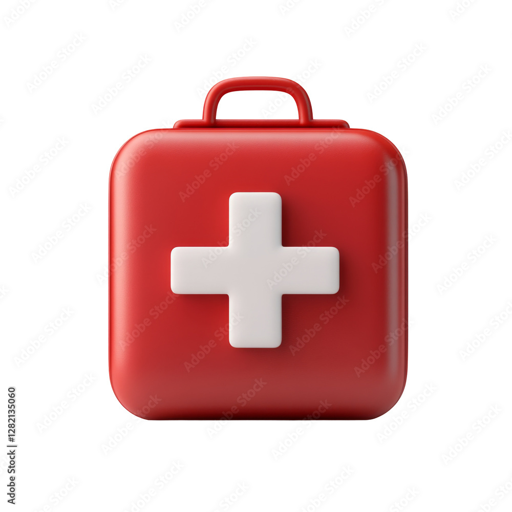Bright red first aid kit with prominent white cross for emergency use and quick access Bright red first aid kit with prominent white cross for emergency use and quick access