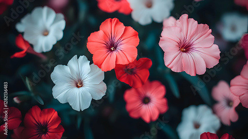 Wallpaper Mural A vibrant flower bed of dianthus flowers blooming in shades of red, pink, and white under soft sunlight Torontodigital.ca