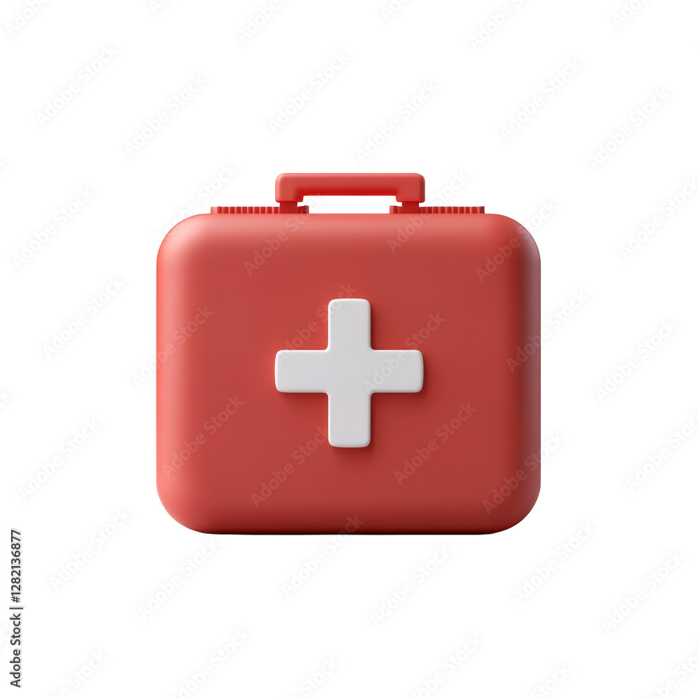 Red first aid kit with white cross for emergency medical use Red first aid kit with white cross for emergency medical use
