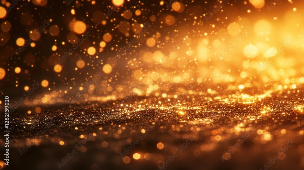 Naklejka premium Golden, shimmering particles dance in soft light, creating a magical and enchanting atmosphere.