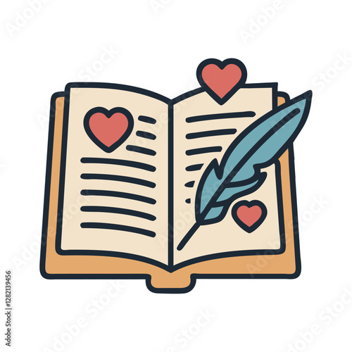 Poem Book Love and Quill Icon