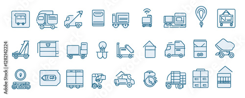 Flat linear transport and delivery icons set.