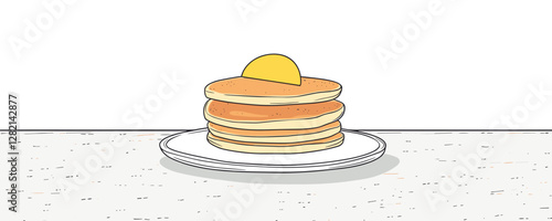 Flat style pancake vector icons set on plate with butter topping.