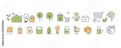 Environmentally friendly icons set in flat vector style - eco and sustainability symbols.