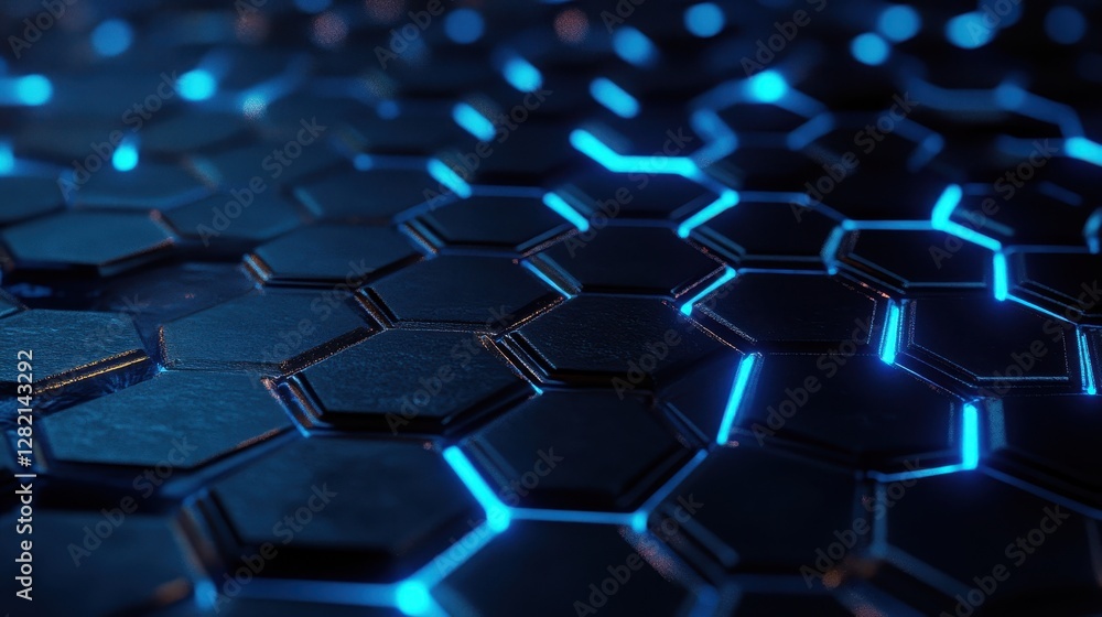 Close-up of a futuristic hexagonal pattern with glowing blue lines accentuating the edges, creating a dynamic, tech-inspired atmosphere. Close-up of a futuristic hexagonal pattern with glowing blue lines accentuating the edges, creating a dynamic, tech-inspired atmosphere.
