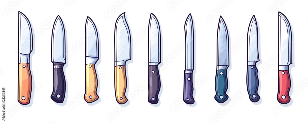 Flat kitchen knives icons set in linear style. Flat kitchen knives icons set in linear style.