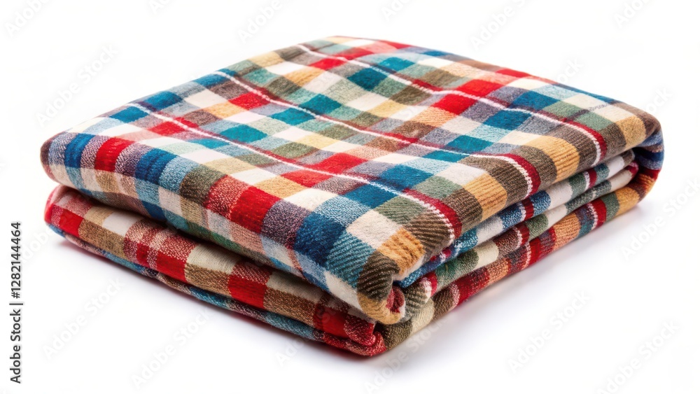 Folded Plaid Blanket on White Background Folded Plaid Blanket on White Background