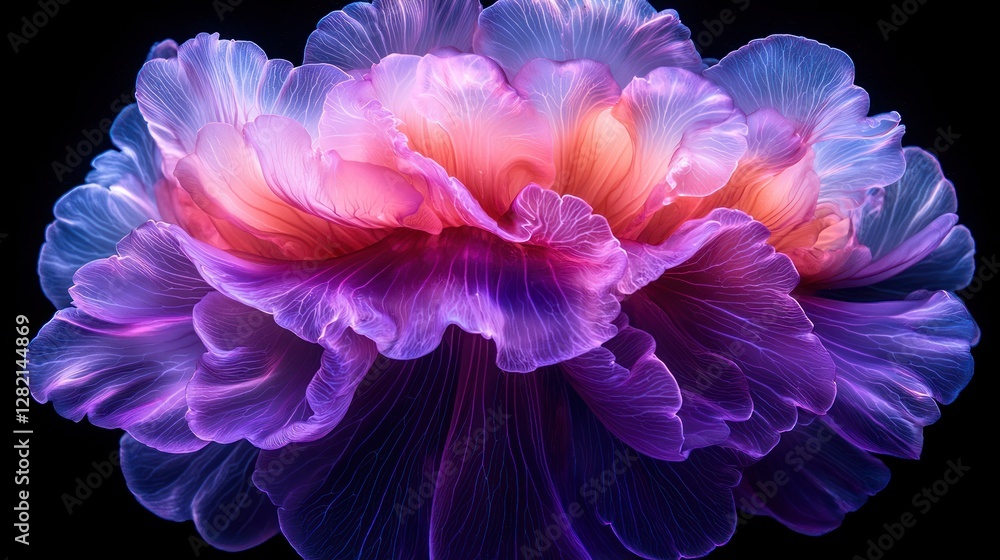 Abstract Purple Flower Bloom Against Black Background for decoration or wallpaper Abstract Purple Flower Bloom Against Black Background for decoration or wallpaper