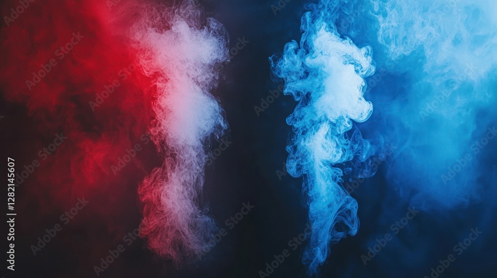 Naklejka premium Abstract red and blue smoke swirls in dark background for wallpaper and design