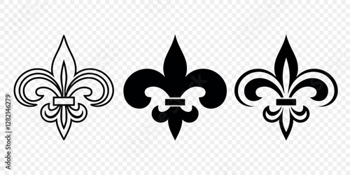 Vector Vintage White and Black Fleur De Lis Icon Set Isolated. Heraldic Lily, Retro Design Element. Vector Illustration