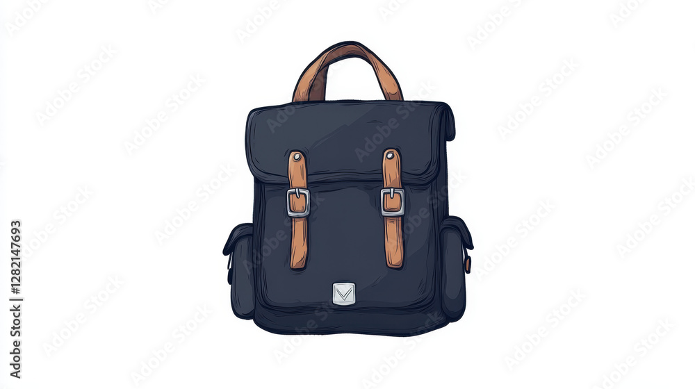 Stylish Black Leather Backpack with Brown Straps and Buckles Stylish Black Leather Backpack with Brown Straps and Buckles