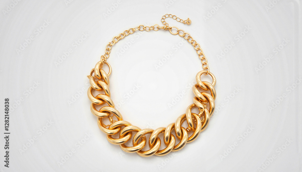 Fototapeta premium Chunky gold statement necklace on gray background, fashion accessory