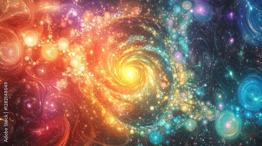 Obraz premium Illustration of cosmic particles in rainbow gradient, abstract and magical, swirling and dynamic, bright and dreamy, futuristic and immersive, colorful and engaging