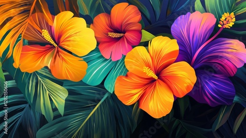 Wallpaper Mural modern botanical illustrations with vibrant colors, dynamic and artistic composition, textured and clean design, bold and cheerful tones Torontodigital.ca