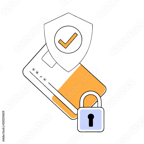 A verified credit card is shown with a lock symbol representing a secure payment method. The focus is on ensuring safe transactions and protection of sensitive data