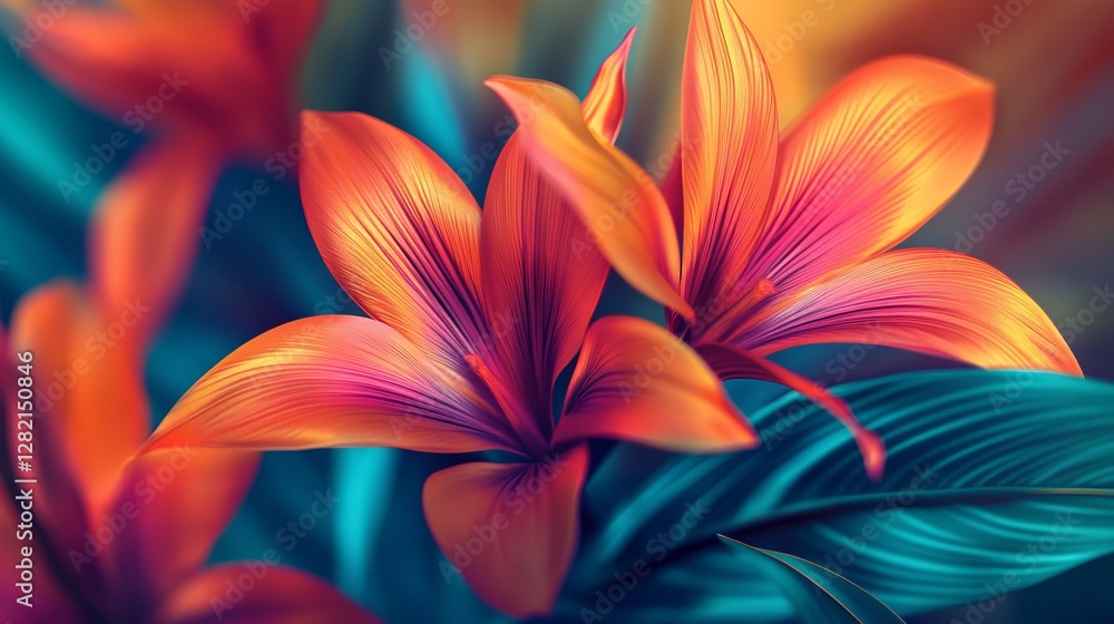 Fototapeta premium modern botanical motifs with vibrant hues, artistic and stylish composition, textured and radiant design, bold and cheerful tones