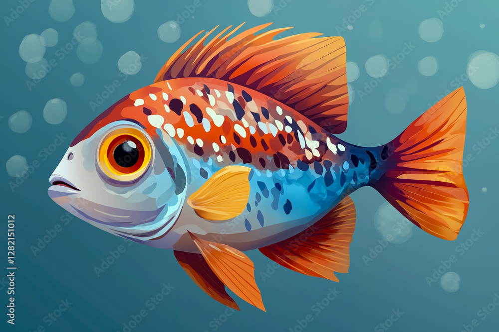 Fototapeta premium A colorful fish swimming in the ocean with bubbles