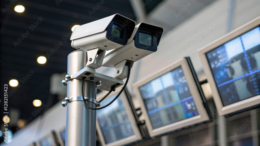 Technology & Digital Trends concept, Surveillance camera monitoring security systems in modern facility Technology & Digital Trends concept, Surveillance camera monitoring security systems in modern facility