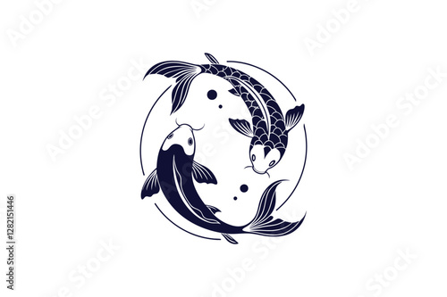 Japanese two circle koi fish silhouette vector art illustration