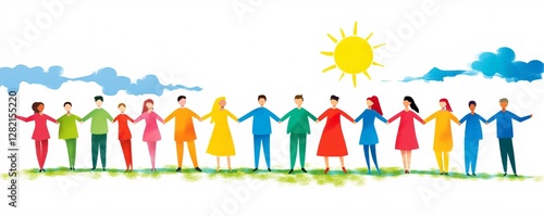 Diverse group of people holding hands under the sun