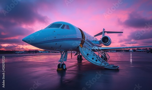 Wallpaper Mural Elegant Private Jet at Twilight with Stunning Sky Colors and Open Cabin Access Steps Torontodigital.ca