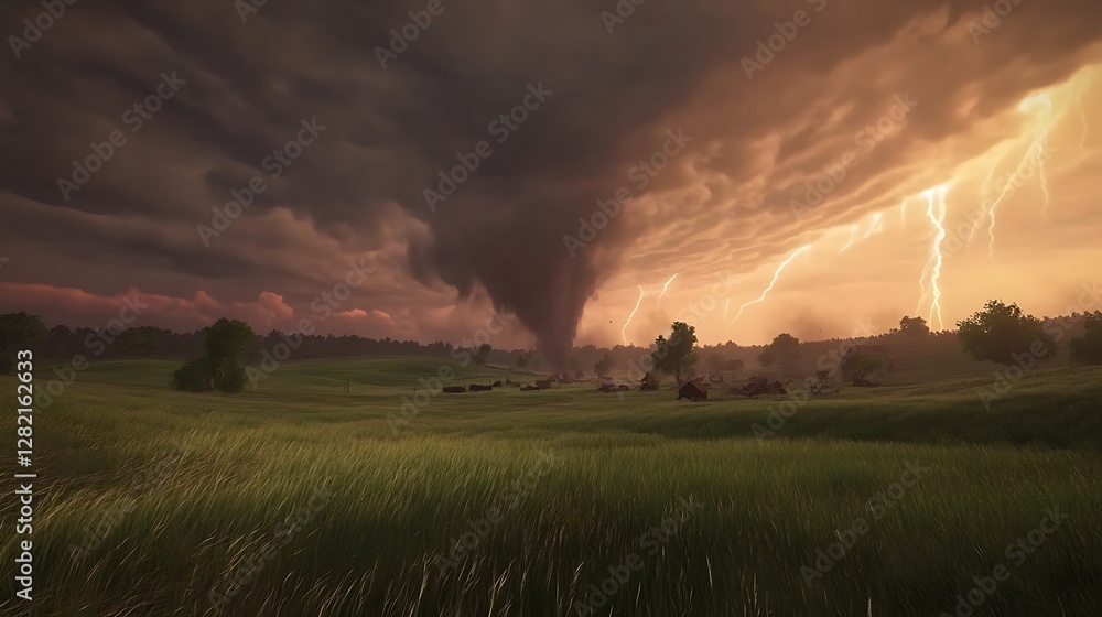 Fototapeta premium Ferocious tornado churning up dirt and debris high resolution picture