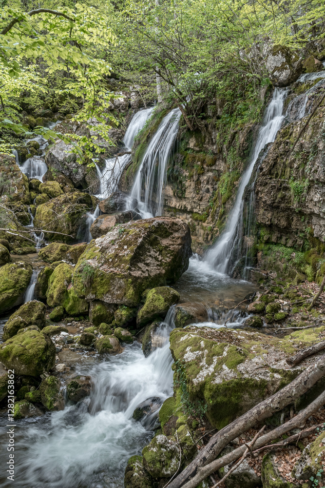 Cascades de la Doria au printemps, massif des Bauges , Saint Jean d' Arvey , Savoie , Alpes France Cascades de la Doria au printemps, massif des Bauges , Saint Jean d' Arvey , Savoie , Alpes France