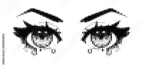 Stylized anime eyes created with vertical black lines on a white background.
