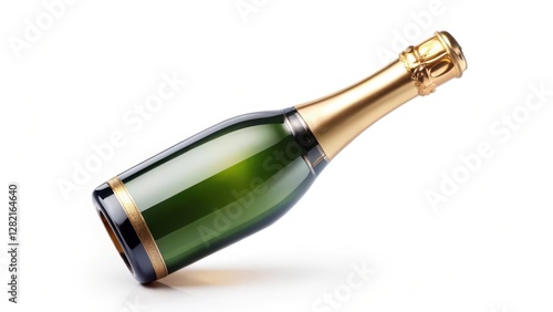 Green Champagne Bottle on White Background