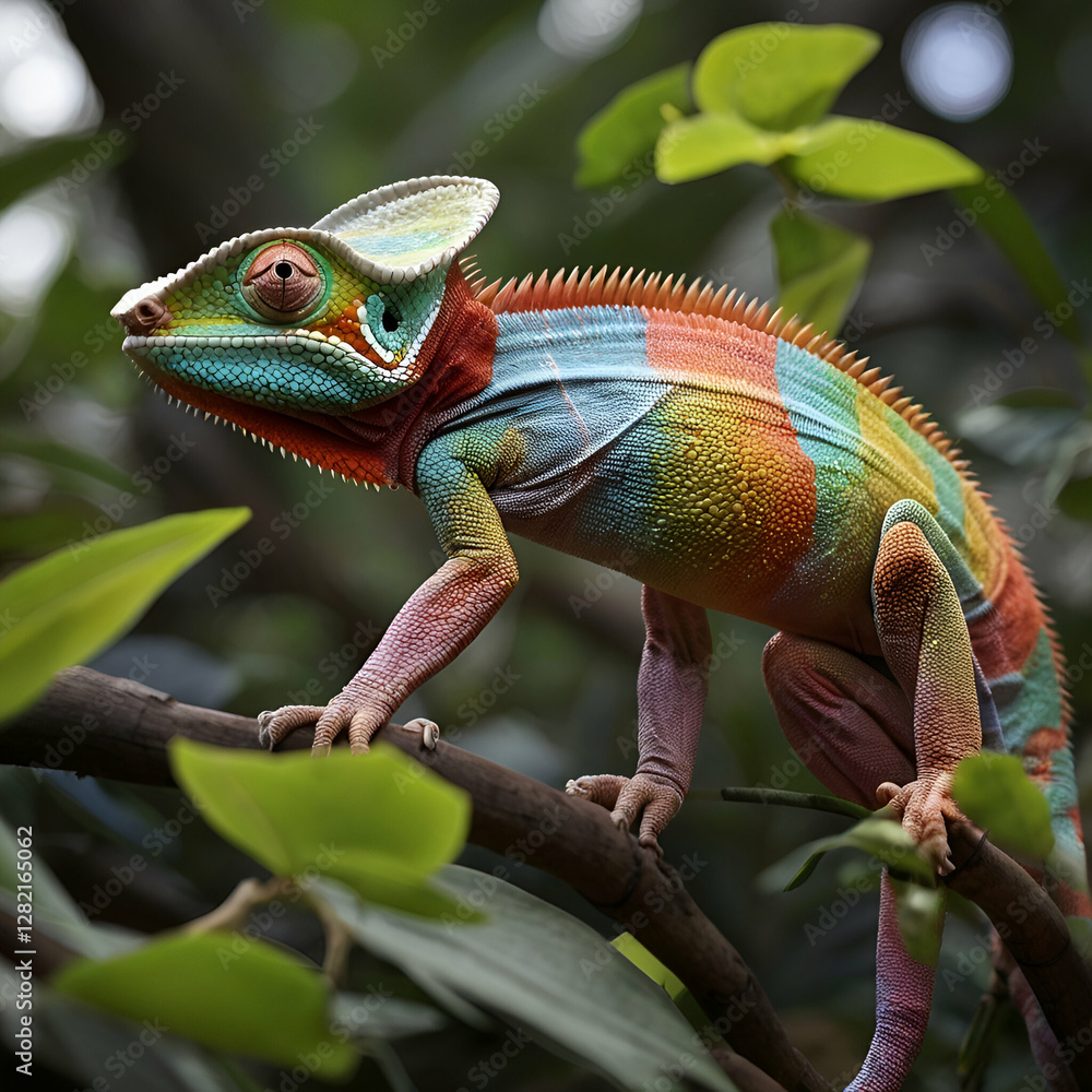 Fototapeta premium Colourful chameleon in the jungle