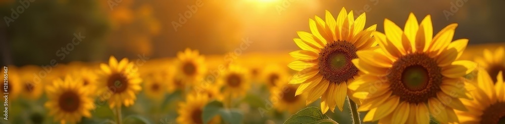 Sunflowers bowing under weight of autumn leaves Warm, earthy tones , seasonal, harvest