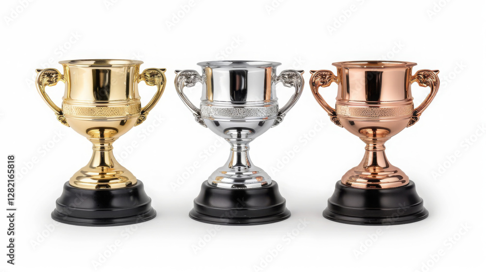 Three trophies are displayed on a white background Three trophies are displayed on a white background